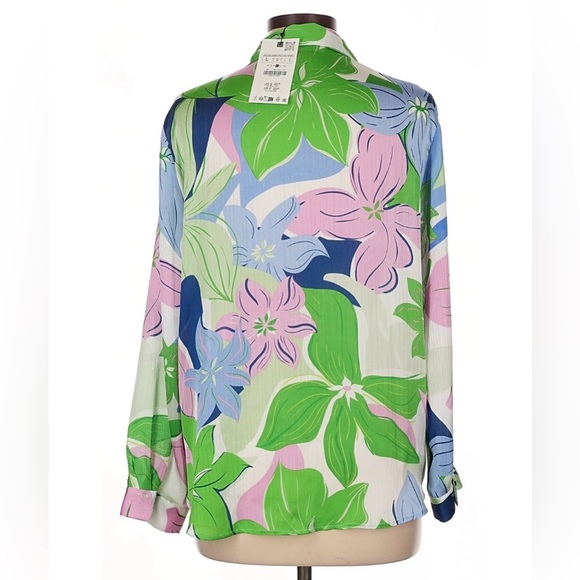 NWT Zara Multicolor Floral Button-Down Shirt Large - Picture 9 of 13